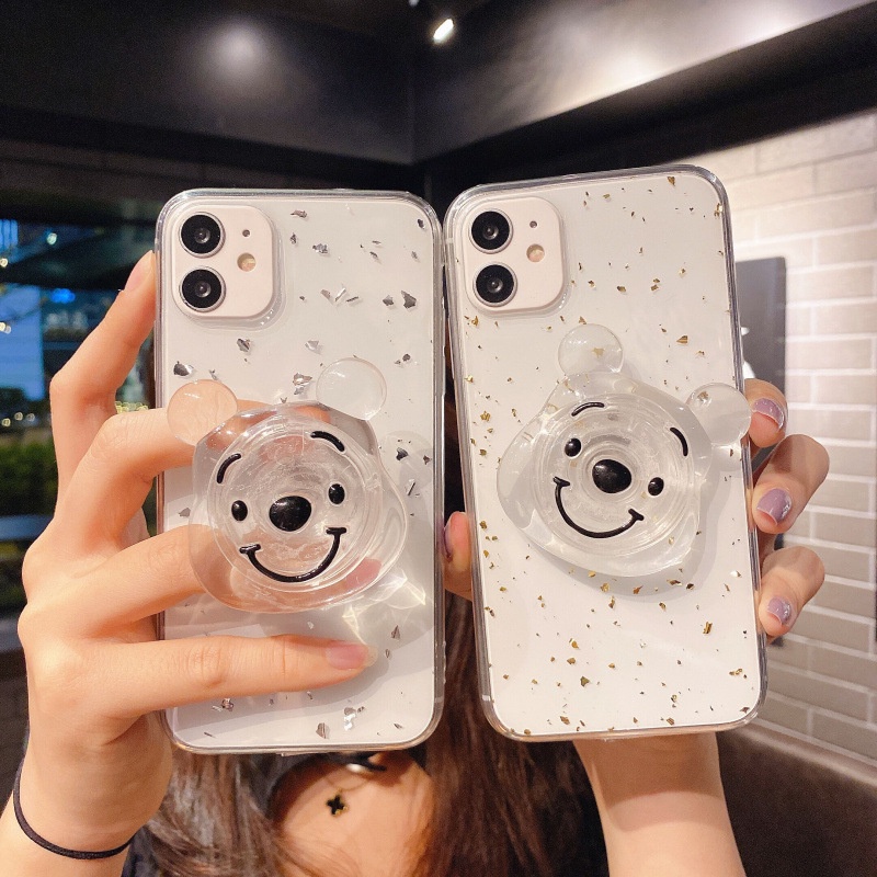 Apple Ốp Điện Thoại Epoxy Trong Suốt Có Giá Đỡ Hình Gấu Và Pha Lê Cho Iphone 11 Pro X Xr Xs Max Iphone 7 8 Plus