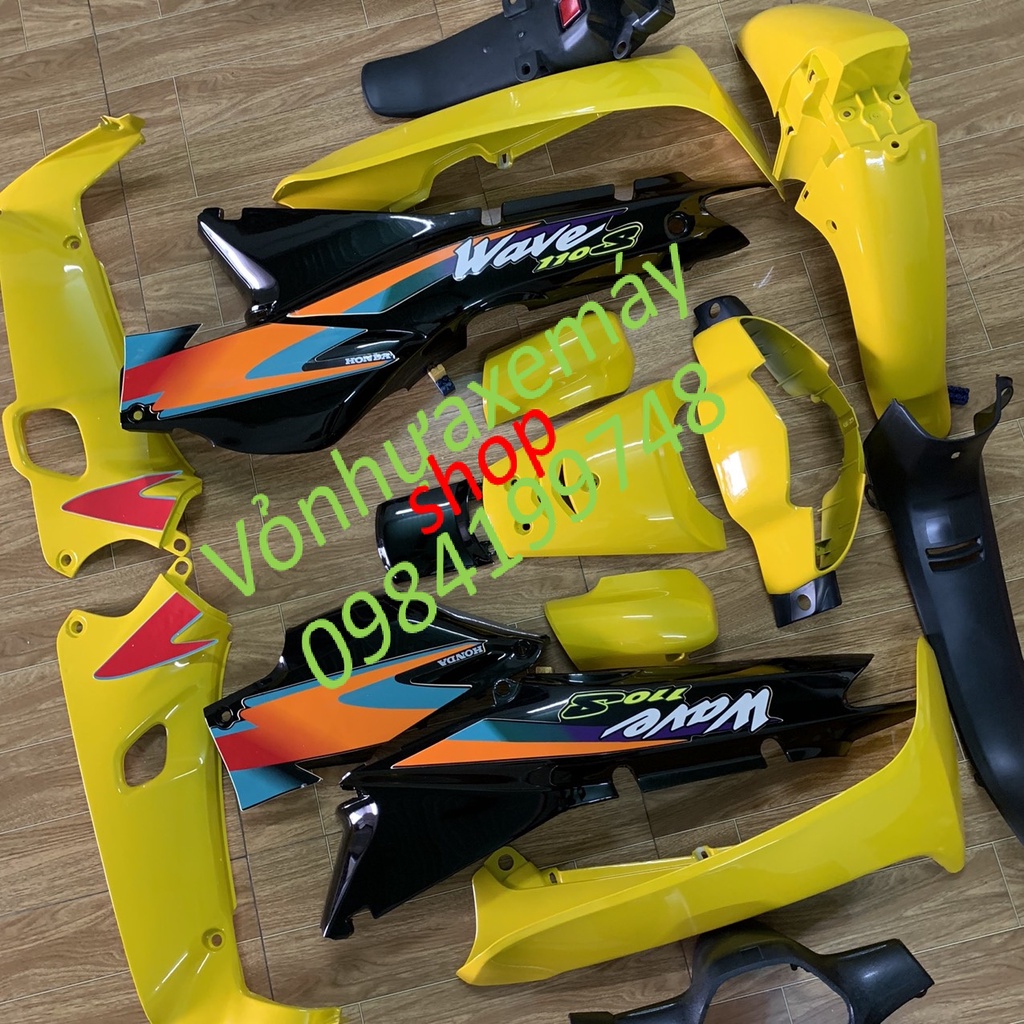 ( HOT )Bộ dàn áo xe WAVE alpha màu vàng sườn đen - Wave zx - wave 110 đời 2002-2006, nhựa nguyên sinh ABS