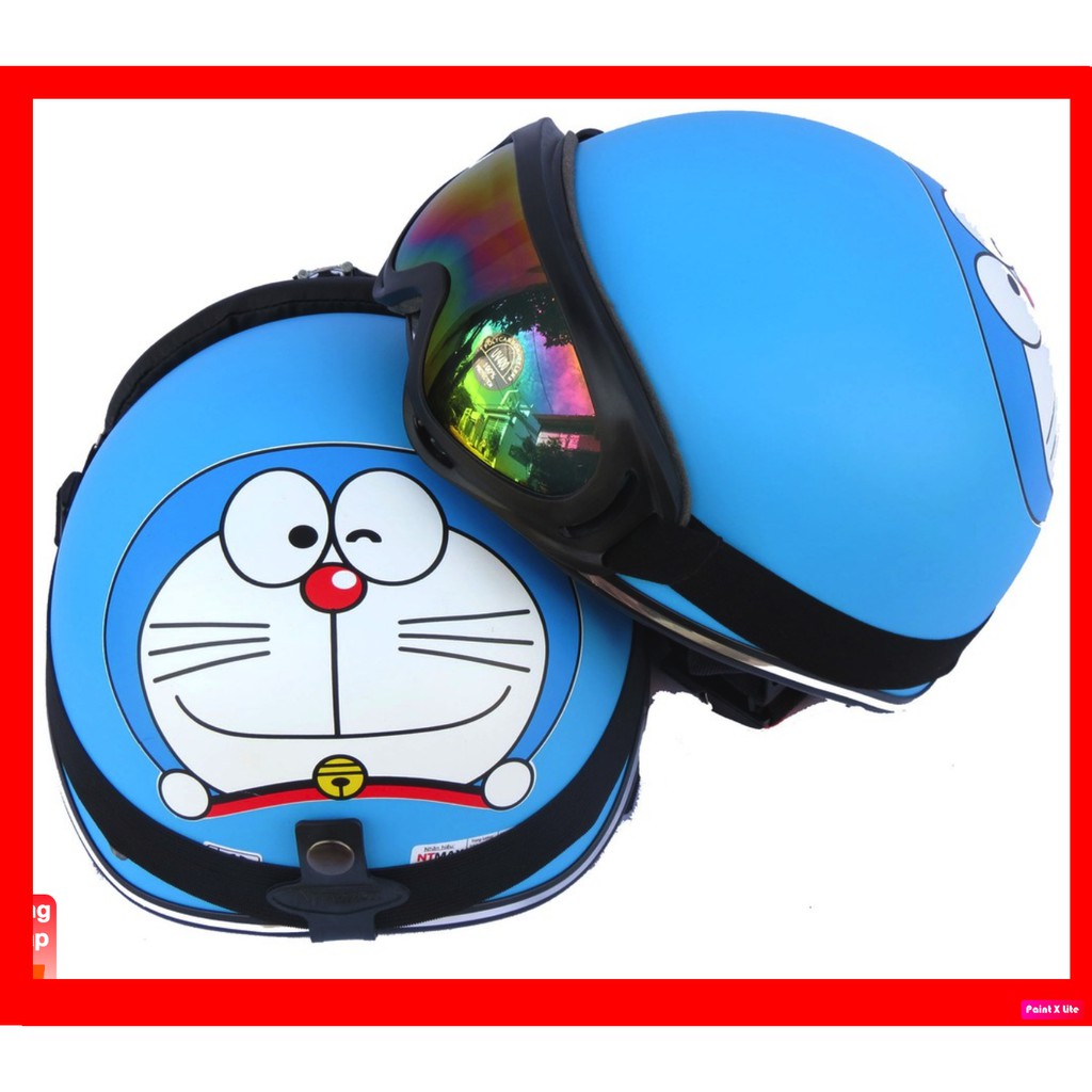 COMBO mũ ( nón ) bảo hiểm nửa đầu 1/2 Doraemon Xanh đậm/ Doremon xanh + Kính uv 400 / uv400