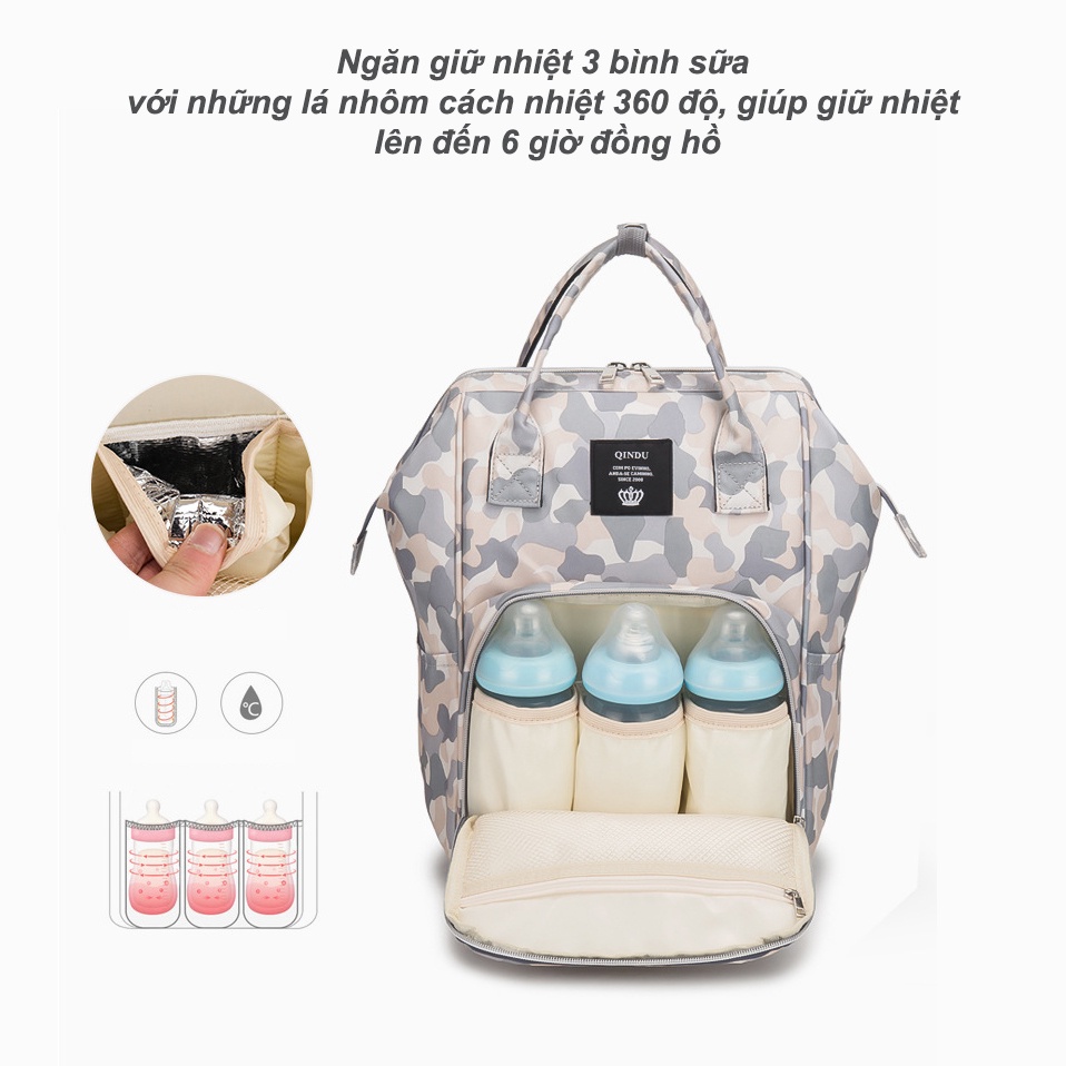 Balo bỉm sữa đa năng cho mẹ và bé đi ra ngoài có ngăn giữ nhiệt bình sữa, chống nước, mẫu mới 2022 kích thước 41x24x16cm