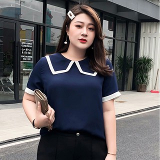 Áo cổ sen cách điệu viền trắng cho người béo mập - ABEO095
