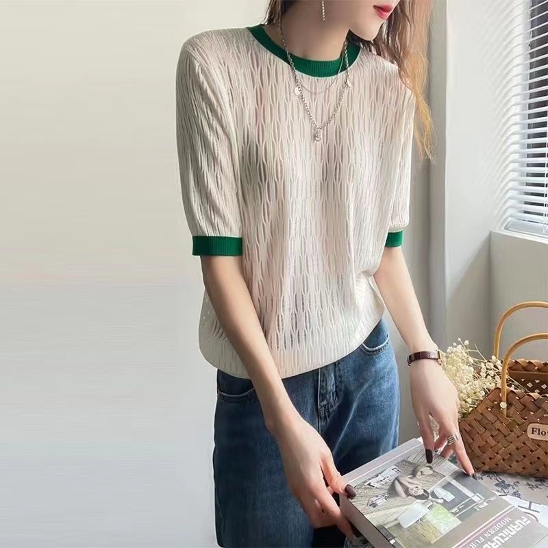 Áo Dệt Kim Tay Ngắn Cổ Tròn Thời Trang Mùa Hè Trẻ Trung Cho Nữ