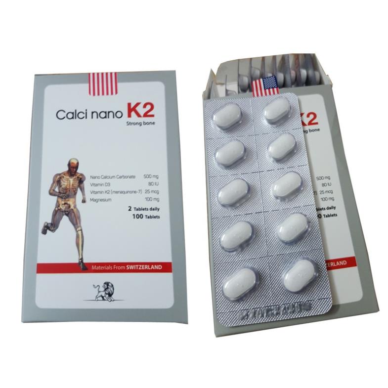 Calci Nano K2 – Bổ sung canxi, vitamin D, K2 cho bà bầu và phát triển chiều cao cho trẻ (Hộp 100 viên)