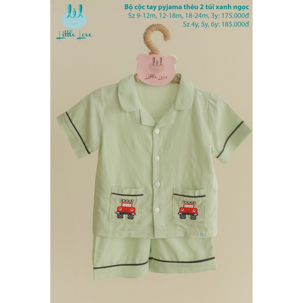 Bộ quần áo cộc tay pyjama thêu túi cho bé từ 9m đến 6 tuổi little love