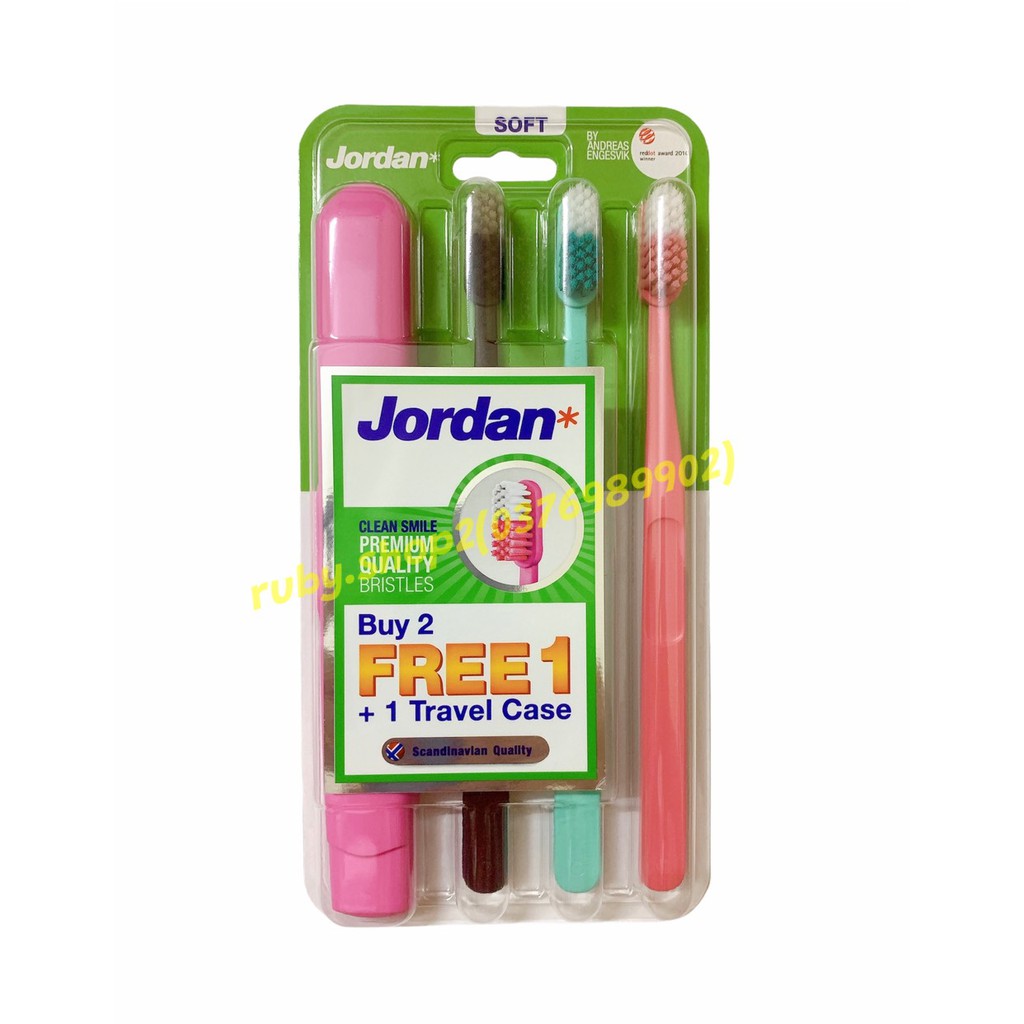 Sét 3 bàn chải JORDAN Clean Smile tặng hộp đựng bàn chải chuẩn hàng Malaysia