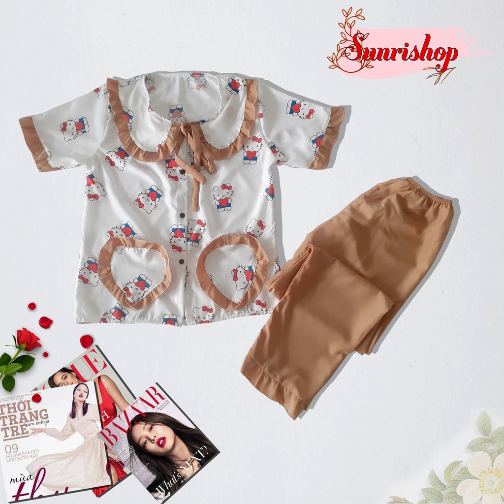 Đồ Ngủ Nữ, Đồ Bộ Mặc Nhà Nữ Hot Trend Sunri Shop - Pijama Kate Lụa Tiểu Thư Dễ Thương Tay Ngắn Quần Dài Vải Kate Lụa Mềm | BigBuy360 - bigbuy360.vn