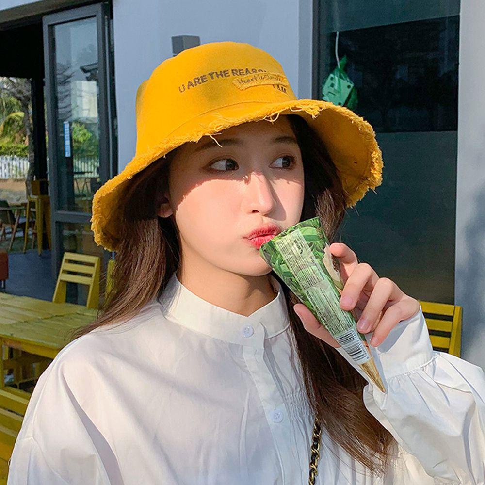 Nón Tai Bèo Cotton Thêu Chữ Nhiều Màu Sắc Phong Cách Nhật Hàn Thời Trang Cho Nữ