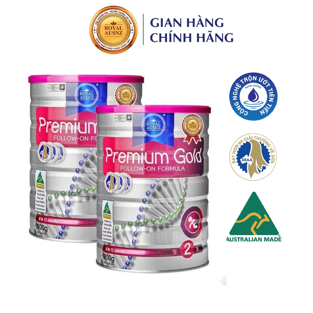 [Combo 2 Sữa Tặng Quà] Sữa Bột Hoàng Gia Úc Premium Gold Số 2 Bổ Sung Vitamin, Khoáng Chất Cho Trẻ Royal AUSNZ 900g