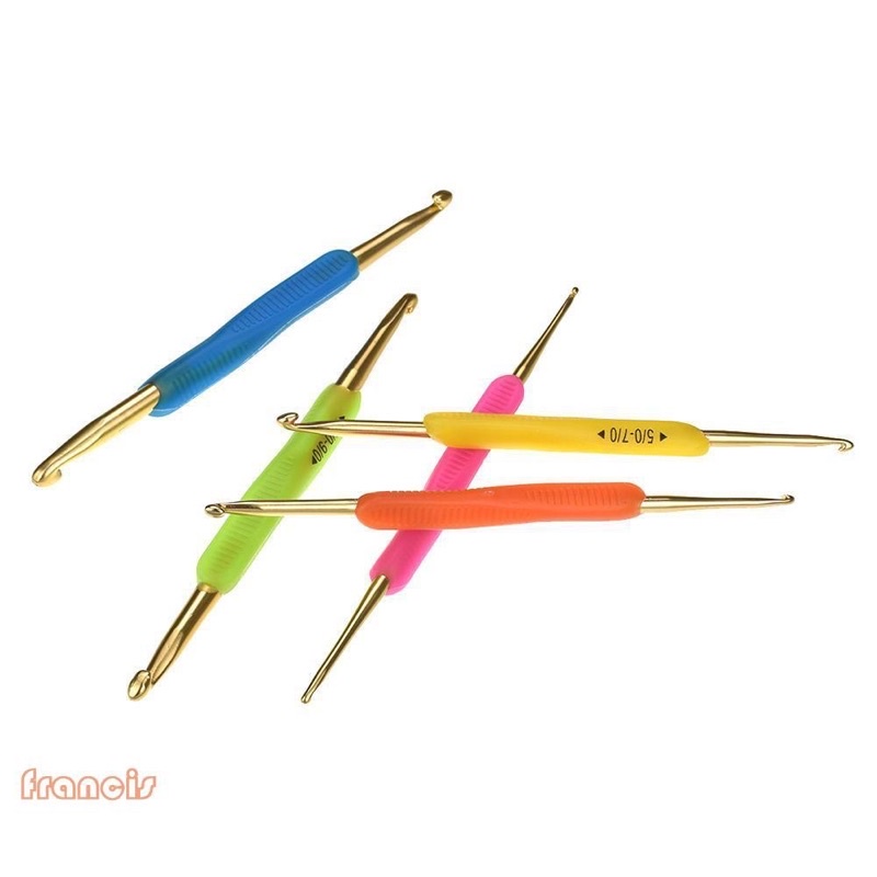 Bộ 5 kim móc len 2 đầu mô phỏng Hamanaka, cán nhựa dẻo êm tay