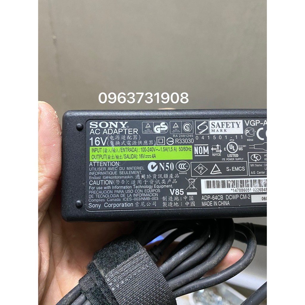 Sạc laptop Sony 16V 4A chính hãng bảo hành 12 tháng