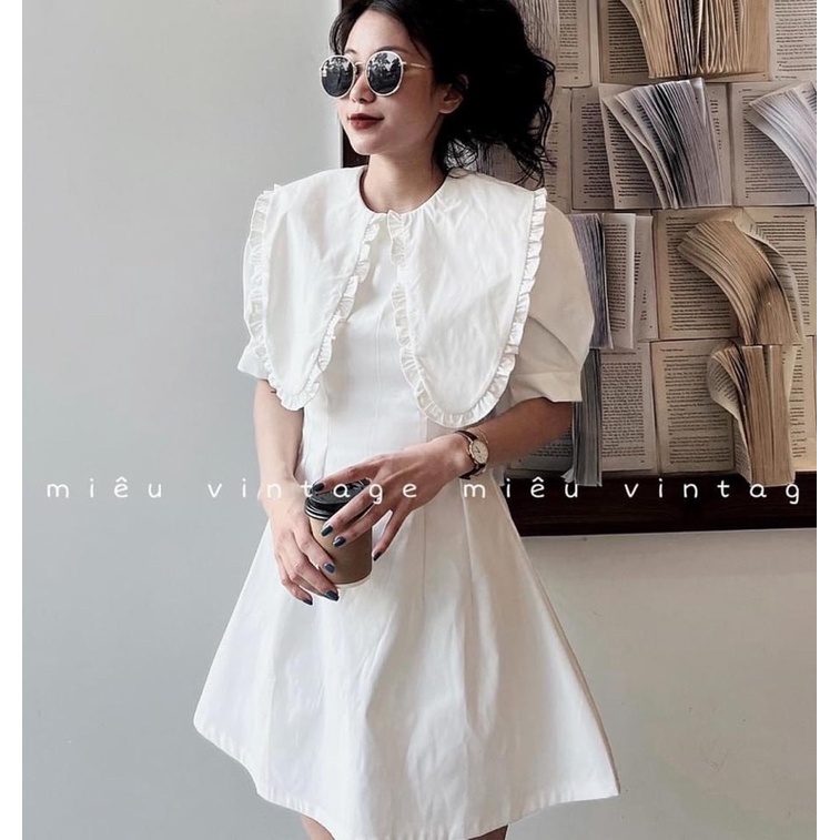 Váy trắng cổ bèo miêu vintage