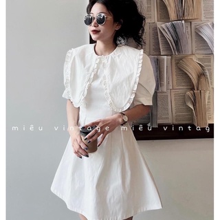 Váy trắng cổ bèo miêu vintage