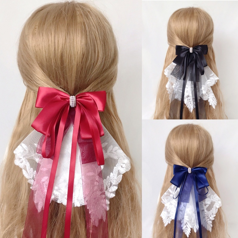 Youyo Kẹp Tóc Ngắn Đính Nơ Ruy Băng Dài Đáng Yêu Không Trơn Trang Trí Tóc