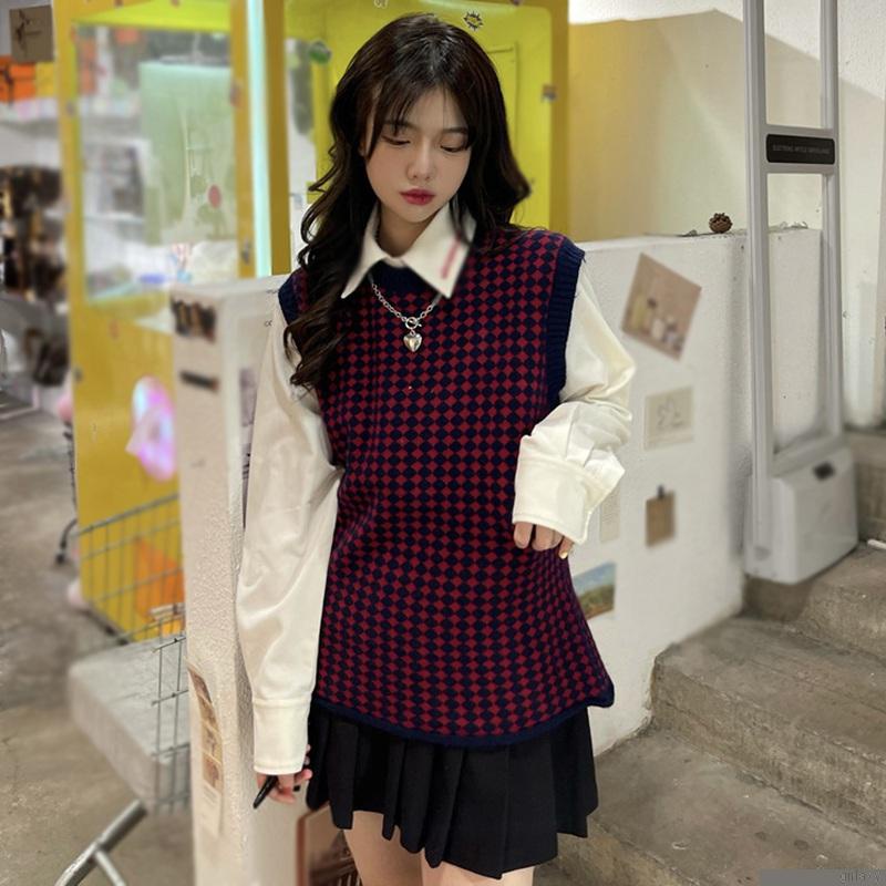 Áo len không tay cổ tròn phong cách Hàn Quốc dành cho nữ