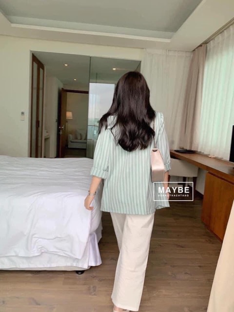 [SẴN SG] Áo Khoác Vest Form Rộng Nữ 🌸 Blazer kẻ sọc màu xanh phối túi lớn kiểu dáng ulzzang hàn quốc SIÊU HOT 🌸 | BigBuy360 - bigbuy360.vn