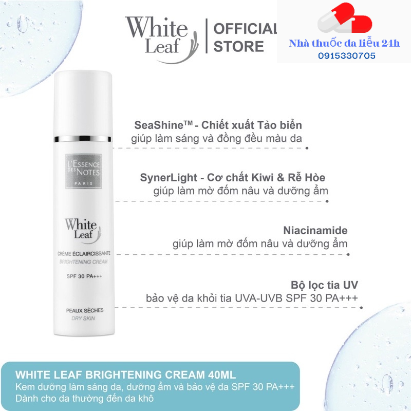 WHITE LEAF CREAM SPF30 và Elmusion spf30 40ml kem dưỡng trắng da mờ thâm nám