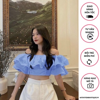 Áo croptop trễ vai tay bồng tiểu thư