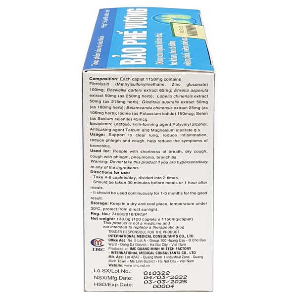 Bảo Phế Vương – Viên uống hỗ trợ giảm triệu chứng viêm phế quản (Hộp 120 viên)