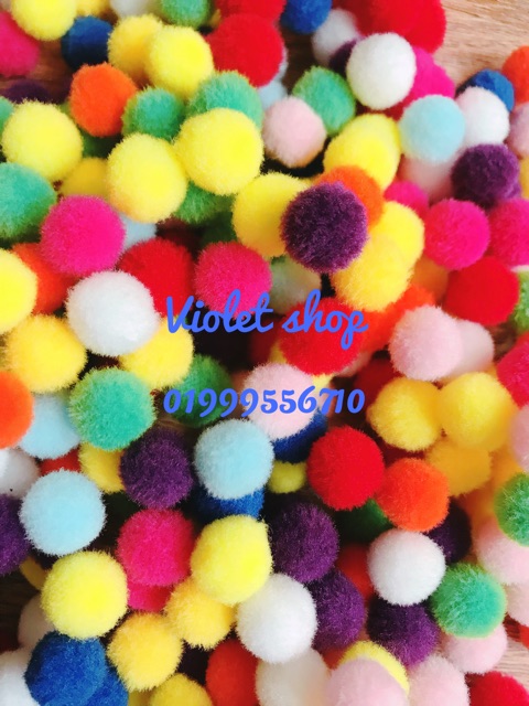 100 Hạt pompom - pom pom nhiều màu 2cm làm slime