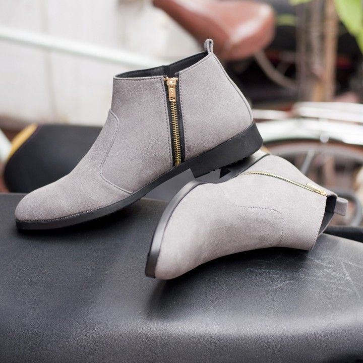 [Shop Uy Tín] Giày Chelsea Boot Nam Cổ Khóa Rất Dễ Xỏ Da Búc Màu Xám Cực Đẹp - CB521-bucxamkhoa(ĐG)-Kèm Đón Gót Sừng