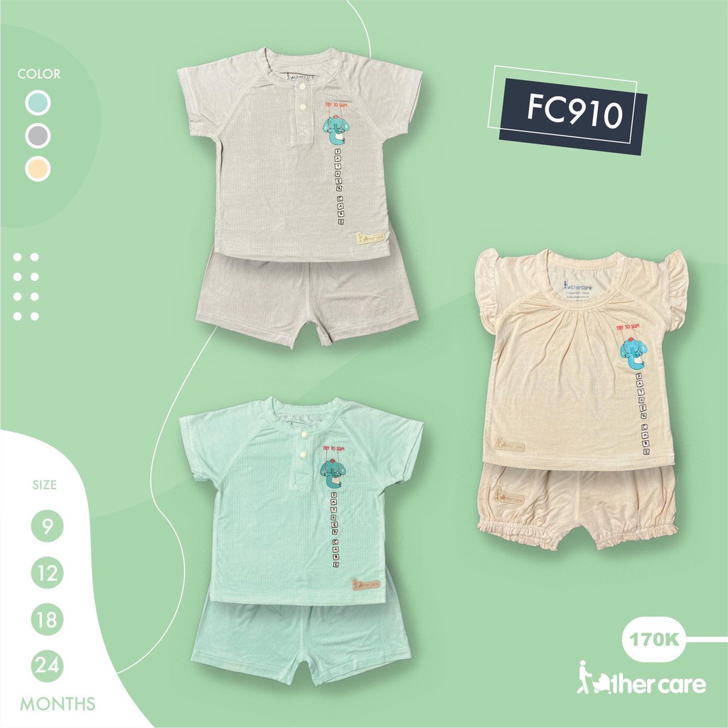 Bộ Quần áo trẻ em FatherCare Nẹp trụ + Tay hến CT - Voi đu dây FC910
