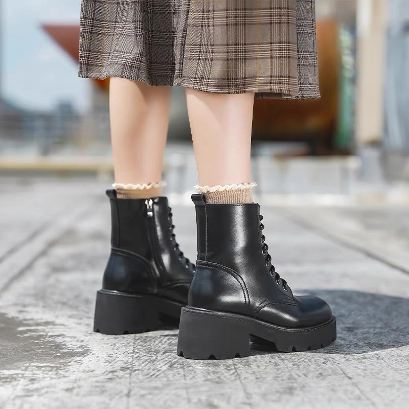 Platform Combat boots - Boots da bò nữ