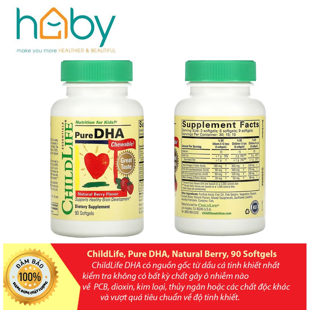 Viên uống Bổ Sung ChildLife, Pure DHA, Natural Berry 90 viên  hoặc Vitamin D3, Natural Berry Flavor, 1 fl oz