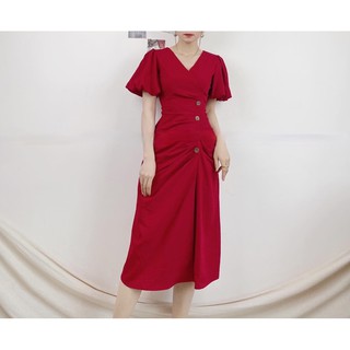 Đầm công sở maxi cổ V tay bí