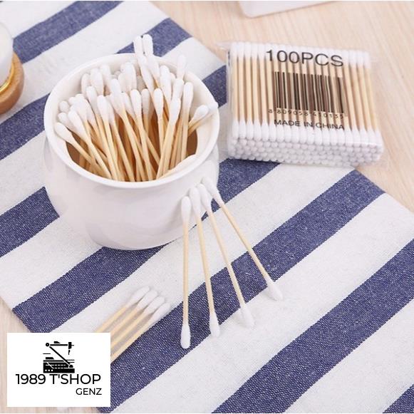 Tăm Bông Thân Gỗ, Tăm Bông Ráy Tai Thân Thiện Với Môi Trường Bịch 100 Que