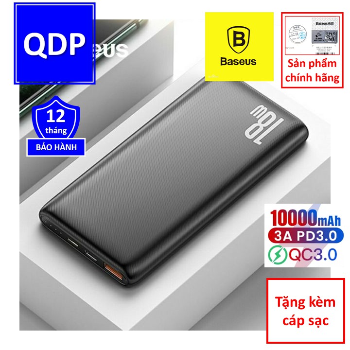 Sạc dự phòng sạc nhanh 18W 10.000mAh Bipow Baseus - tặng kèm dây sạc