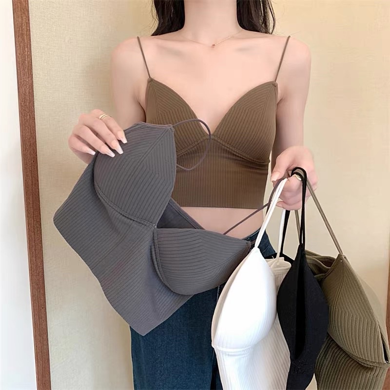 Áo Bra Nữ 2 Dây Mảnh Cổ V Dáng Lửng Có Đệm Ngực Trend Mới 1833