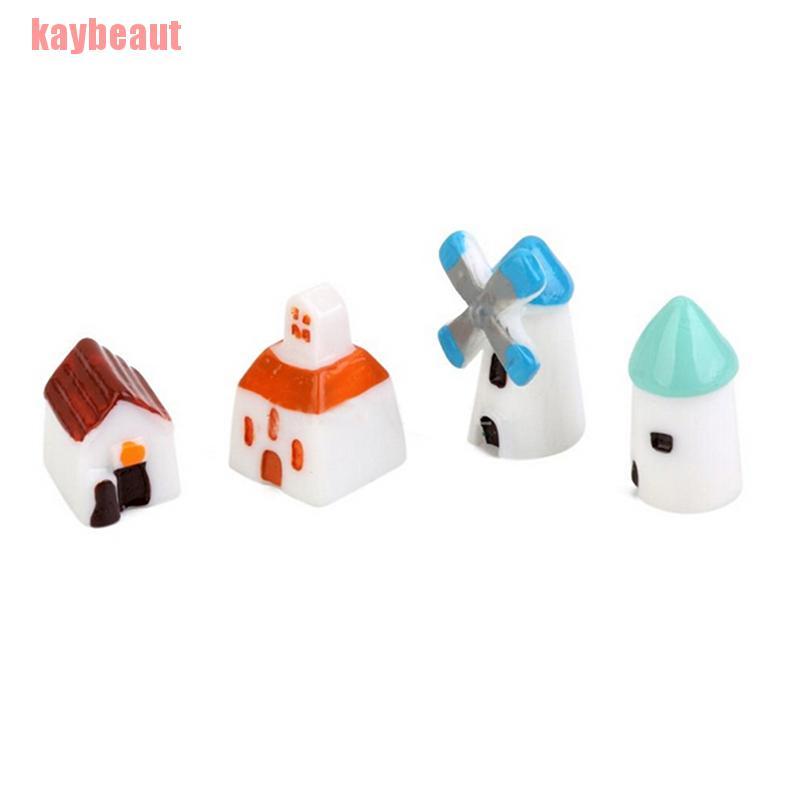 Set 4 Mô Hình Ngôi Nhà Cối Xay Gió Mini Trang Trí Sân Vườn