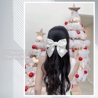🎀 KẸP TÓC NƠ LỤA SATIN BẢN TO PHONG CÁCH TIỂU THƯ CAO CẤP - [ Nhà Nấm handmade ]