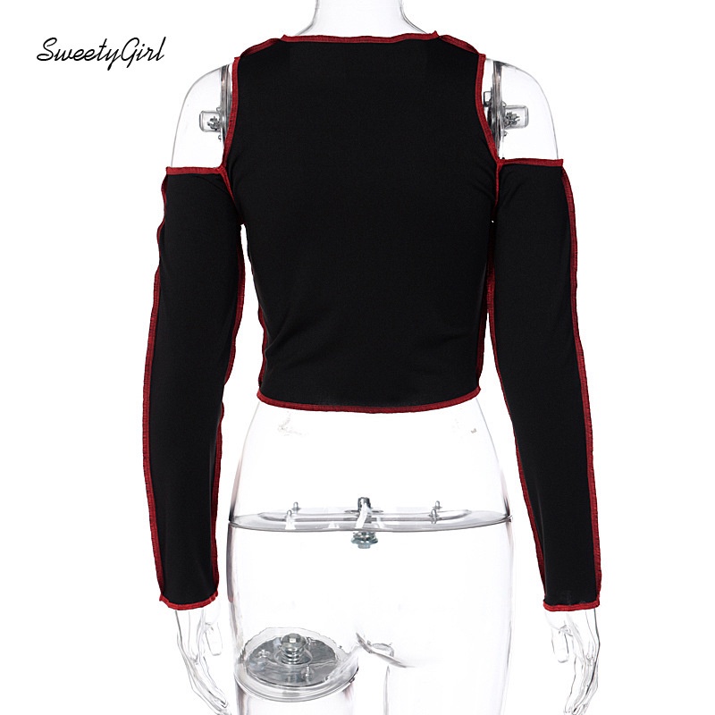 Áo Croptop Tay Dài Cổ Tròn Màu Tương Phản Thời Trang Dành Cho Nữ