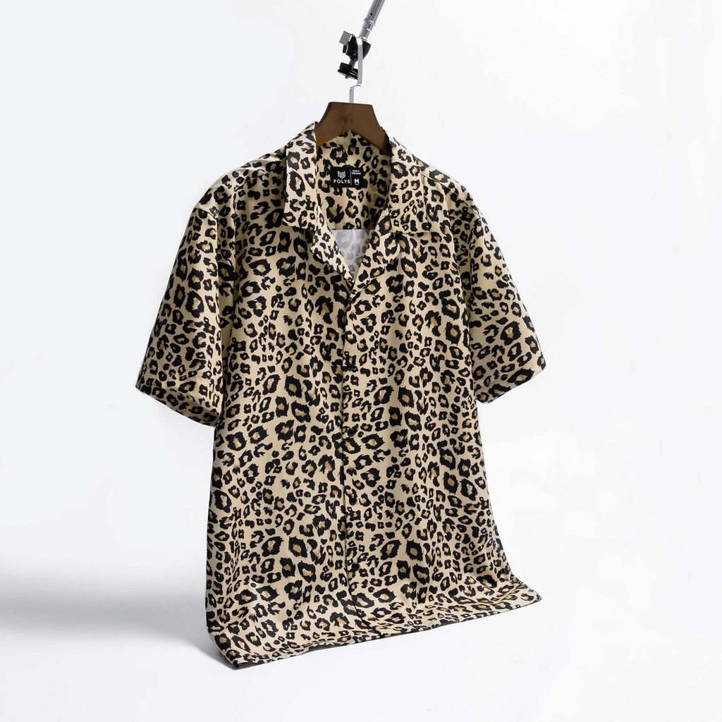 Áo sơ mi nam POLYS Fullbox chính hãng, Lụa Vân Chéo thoáng mát, không nhăn. Áo sơ mi tay ngắn họa tiết Da Báo LEO Shirt