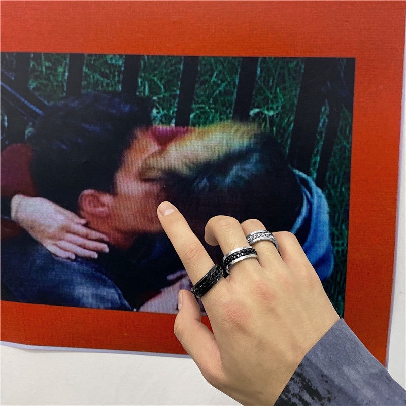 Nhẫn thép titan phối dây xích xoay được phong cách harajuku cá tính dành cho nam và nữ 22777