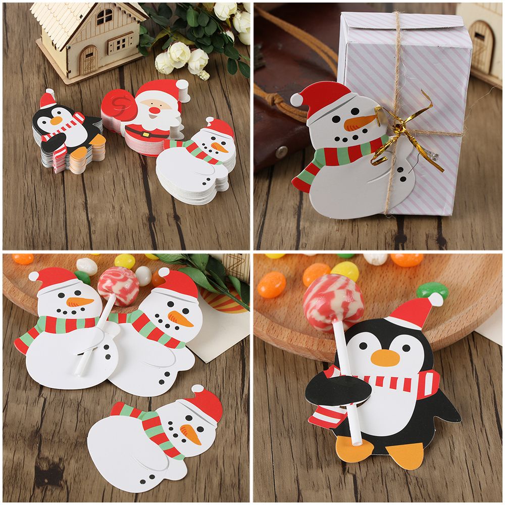 Set 50 Thẻ Giấy Hình Ông Già Noel / Người Tuyết / Chim Cánh Cụt Dễ Thương Trang Trí Hộp Quà Giáng Sinh Diy