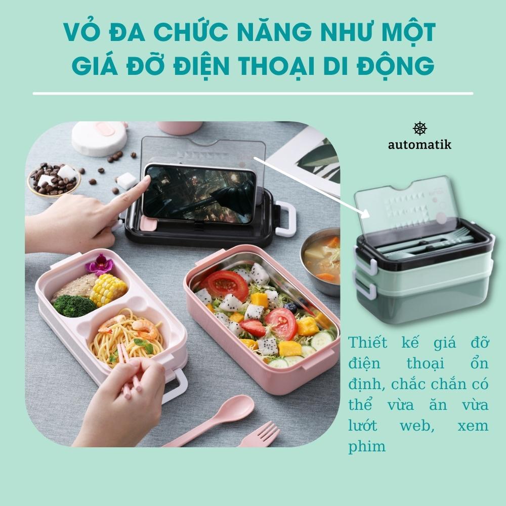 Hộp Đựng Cơm Giữ Nhiệt Văn Phòng, Cặp Lồng Đựng Đồ Ăn 2 Tầng Lõi Inox 304 - Automatik