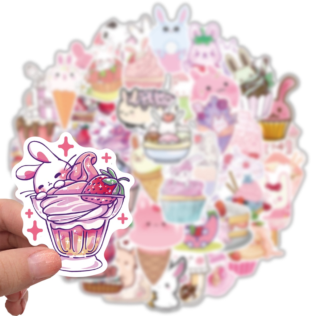 Sticker dán laptop, mũ bảo hiểm, hình dán chống nước hình thỏ cute sét 50 miếng