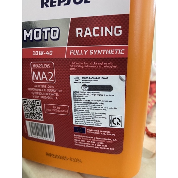 NHỚT REPSOL MOTO RACING 4T 10W40 FULLY SYNTHETIC