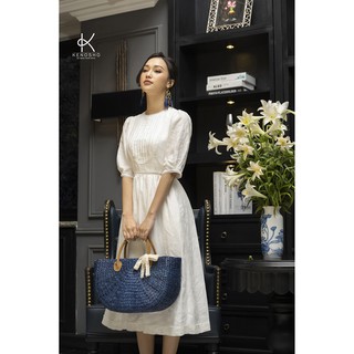K135 Đầm Premium Linen Xếp nếp gấp ngực, phối ren