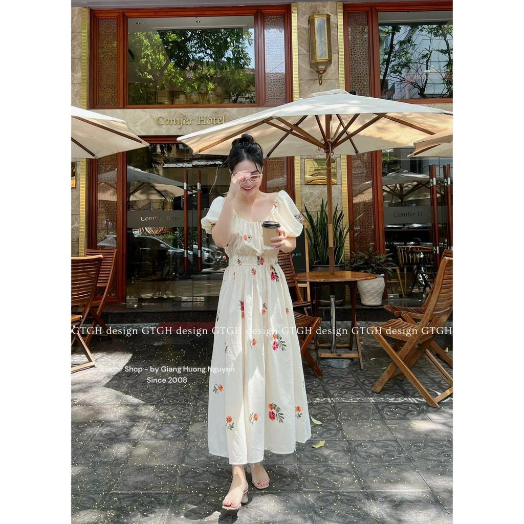 Siuu phẩm váy hoa thêu chun eo tay bồng dáng dài so hott Hàng QC