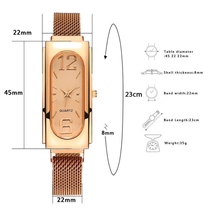 Đồng Hồ Đeo Tay Nữ, Máy Thạch Anh, Mặt Chữ Nhật, Dây Đeo Nam Châm | BigBuy360 - bigbuy360.vn