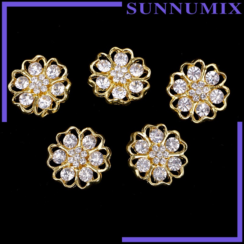 Set 5 Nút Kim Loại Hình Bông Hoa Đính Đá 20mm Trang Trí Tiệc Cưới
