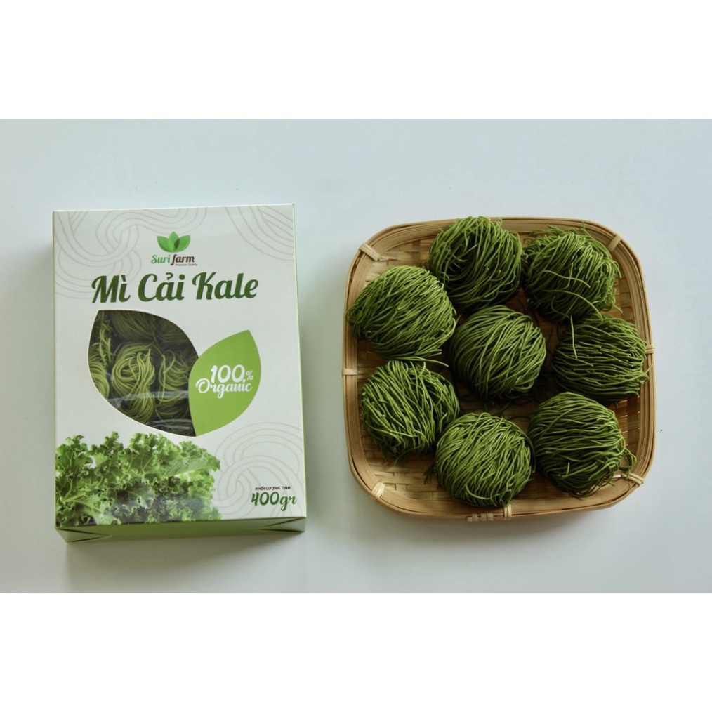 Mì cải Kale (cải xoăn) hữu cơ Surifarm/Mì tươi ăn liền 400gr/hộp=15 vắt ăn kiêng, giảm cân,healthy