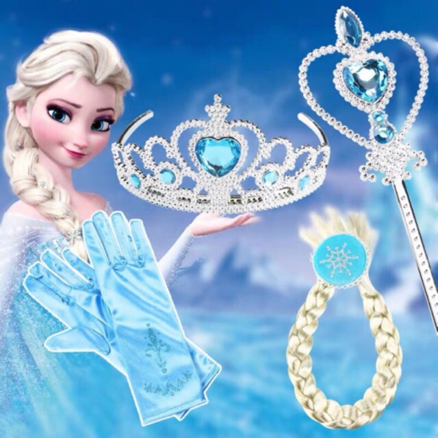 Phụ kiện hoá trang vương miện đũa thần tóc giả găng tay công chúa Elsa Frozen