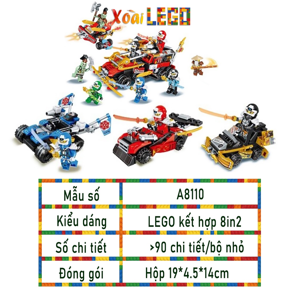 Đồ chơi lắp ráp, lego ninjago mẫu A8110 kết hợp 8 bộ trong 2 (bán lẻ sưu tầm) 89-104 chi tiết