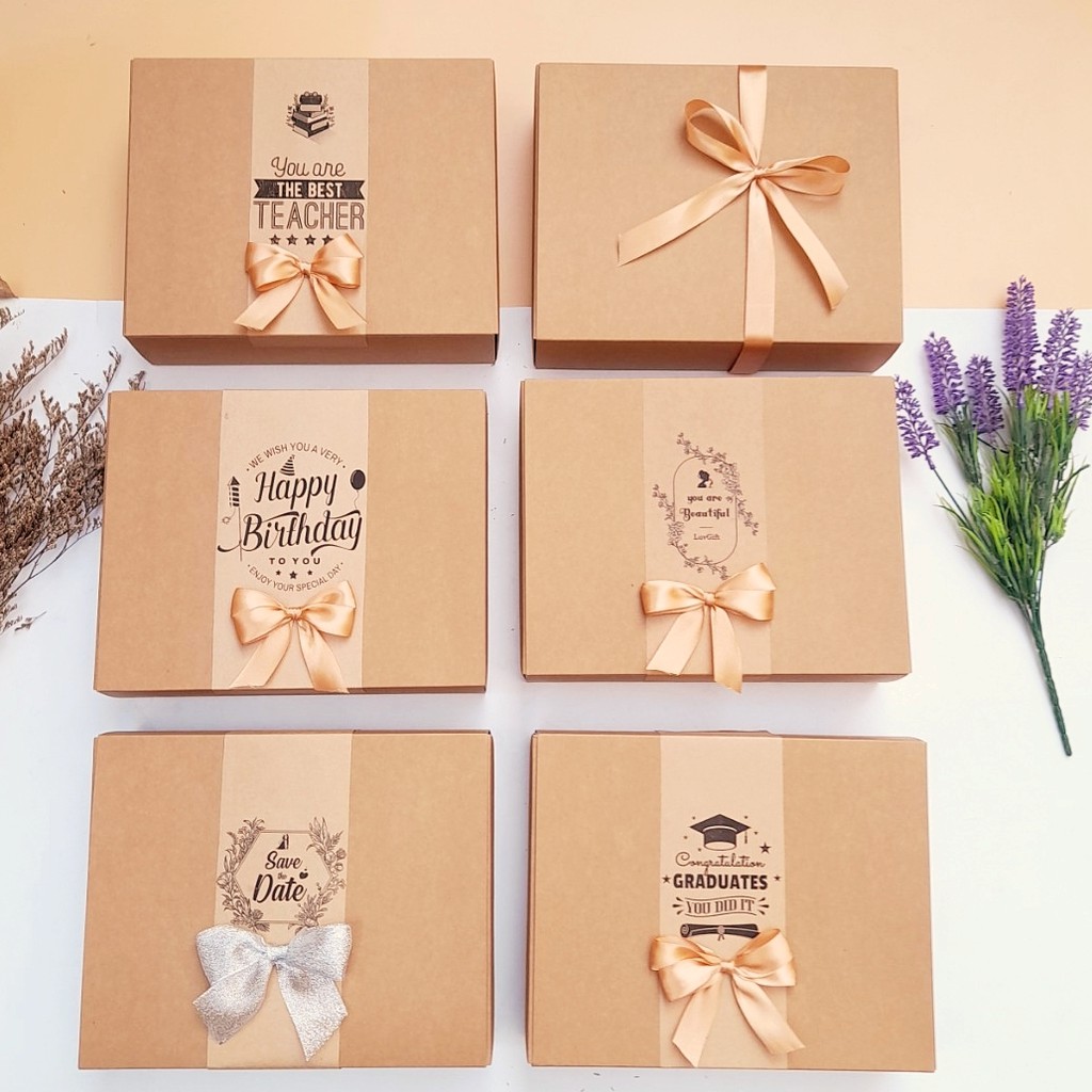 Hộp đựng quà giấy Kraft kèm rơm lót, hộp quà sinh nhật, tặng thầy cô, bạn gái, quà tặng em bé | BigBuy360 - bigbuy360.vn