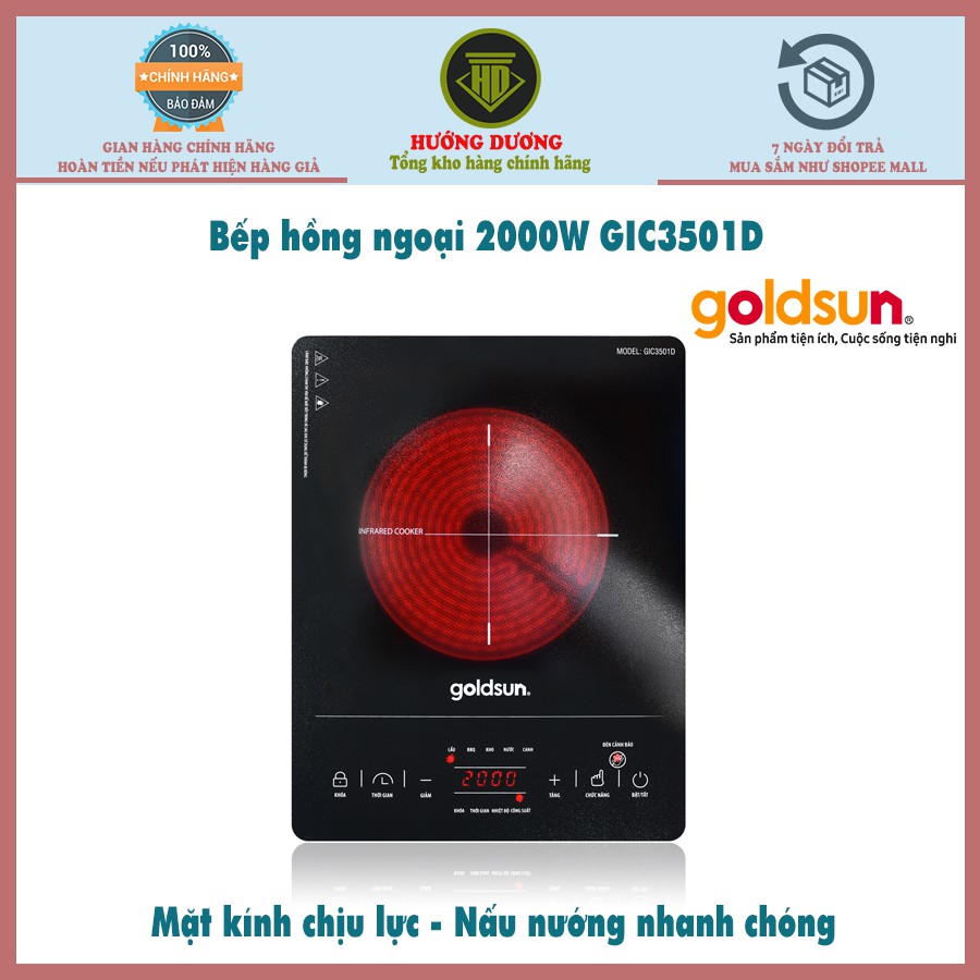 Bếp hồng ngoại công suất 2000W đun mọi loại nồi Goldsun GIC3501D