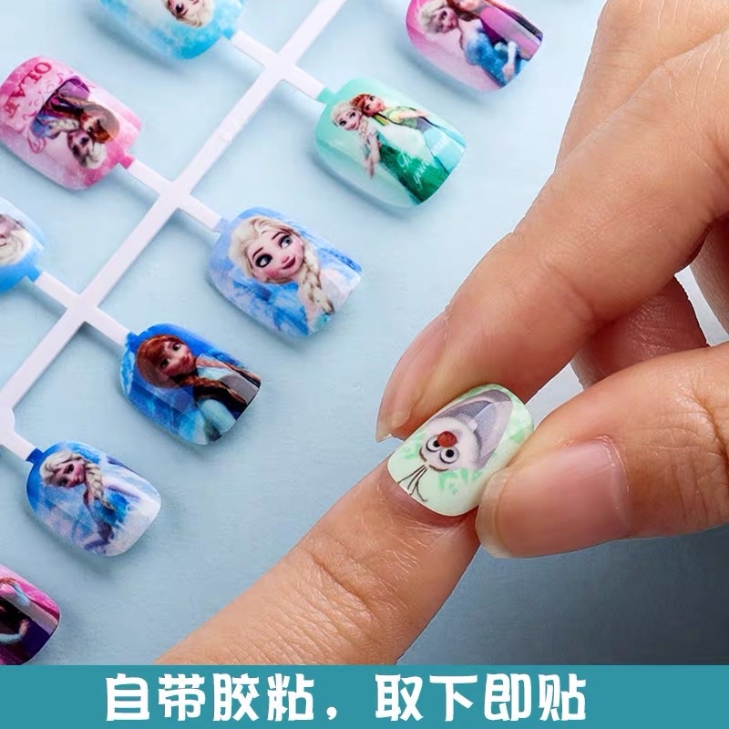 Set móng tay giả trẻ em có gắn keo kèm tấm sticker  công chúa 3D